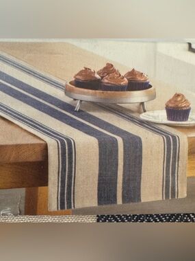 Sonoma Striped Table Runner in Navy and Natural Cream